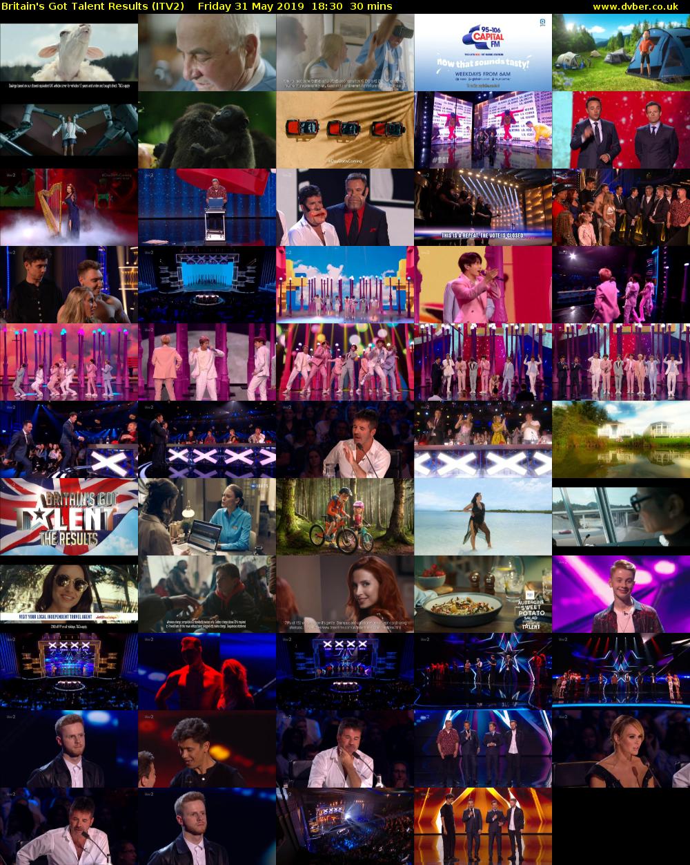 Britain's Got Talent Results (ITV2) Friday 31 May 2019 18:30 - 19:00