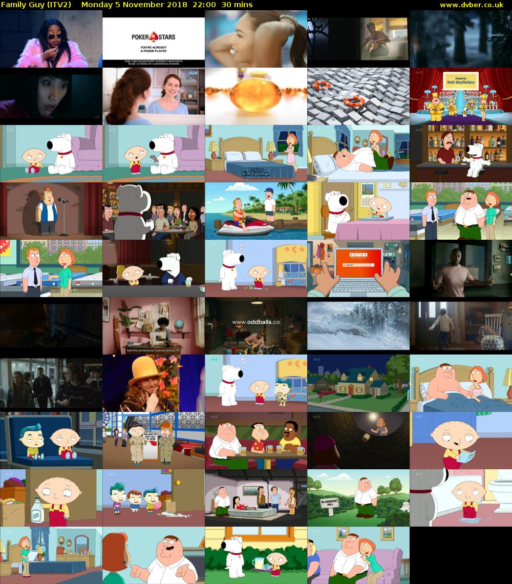 Family Guy (ITV2) Monday 5 November 2018 22:00 - 22:30