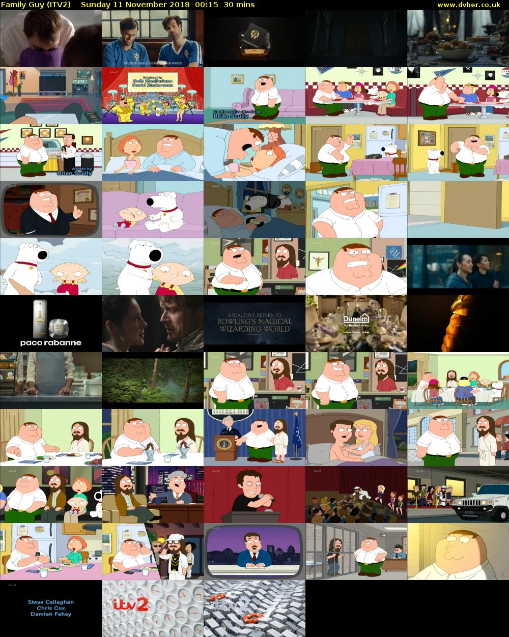 Family Guy (ITV2) Sunday 11 November 2018 00:15 - 00:45