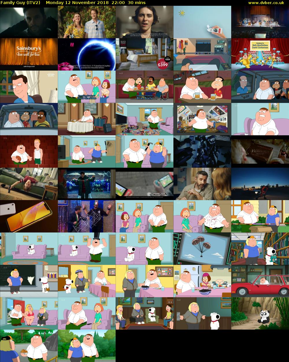 Family Guy (ITV2) Monday 12 November 2018 22:00 - 22:30