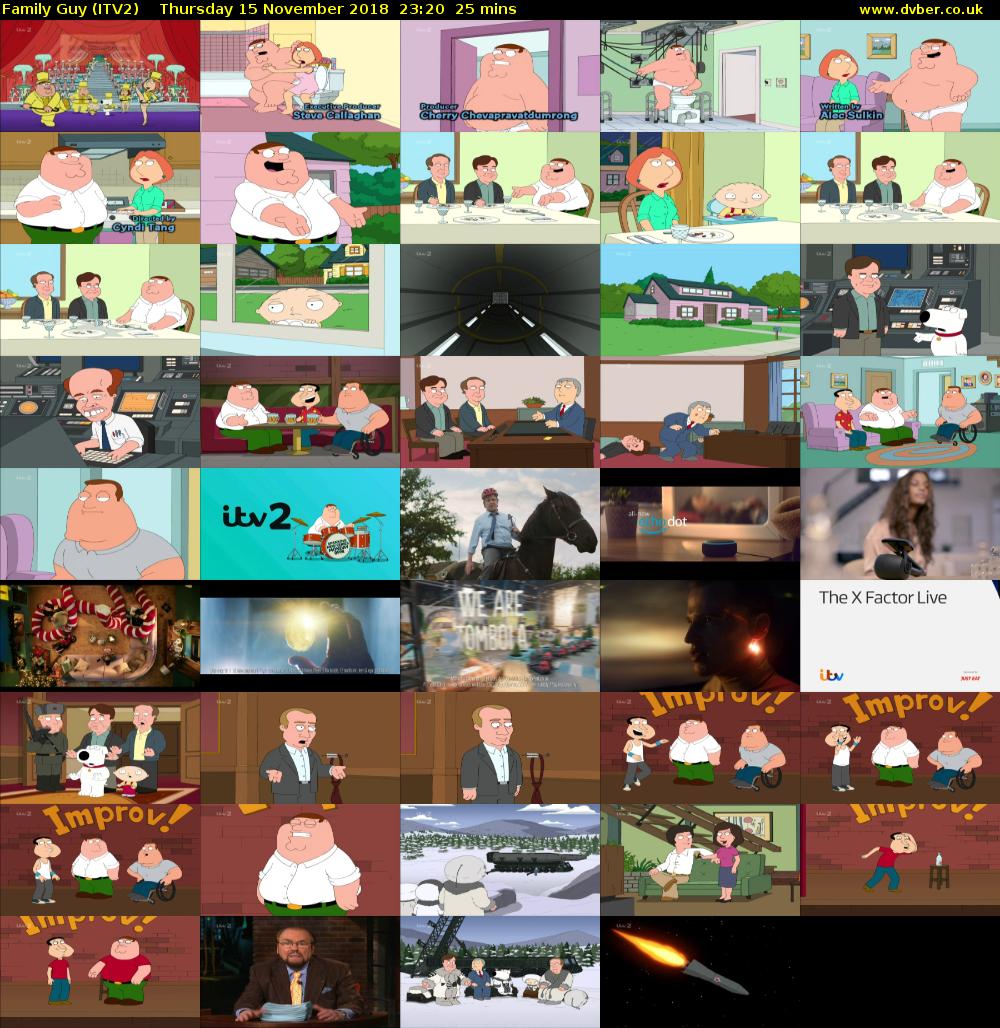 Family Guy (ITV2) Thursday 15 November 2018 23:20 - 23:45