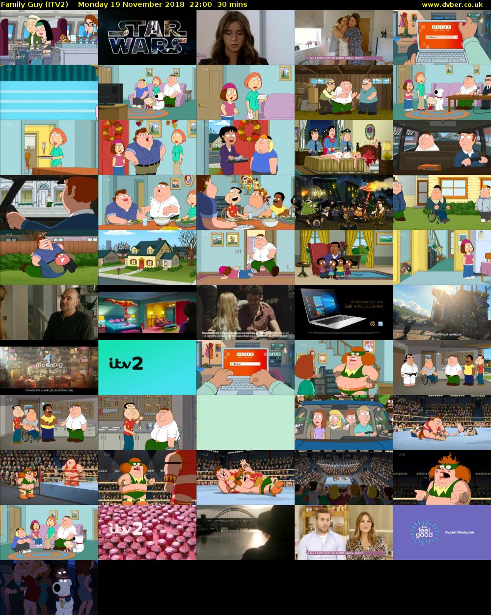 Family Guy (ITV2) Monday 19 November 2018 22:00 - 22:30