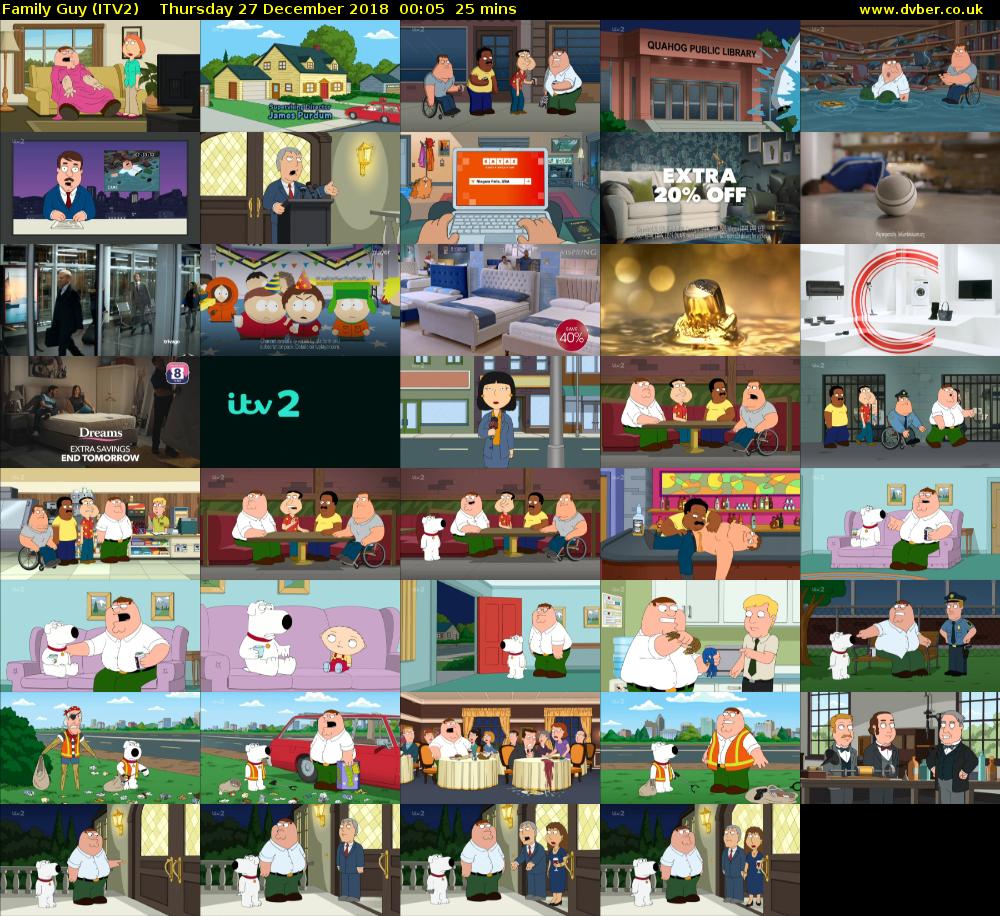 Family Guy (ITV2) Thursday 27 December 2018 00:05 - 00:30