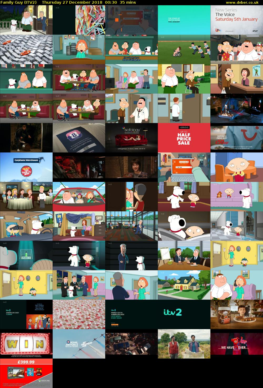 Family Guy (ITV2) Thursday 27 December 2018 00:30 - 01:05