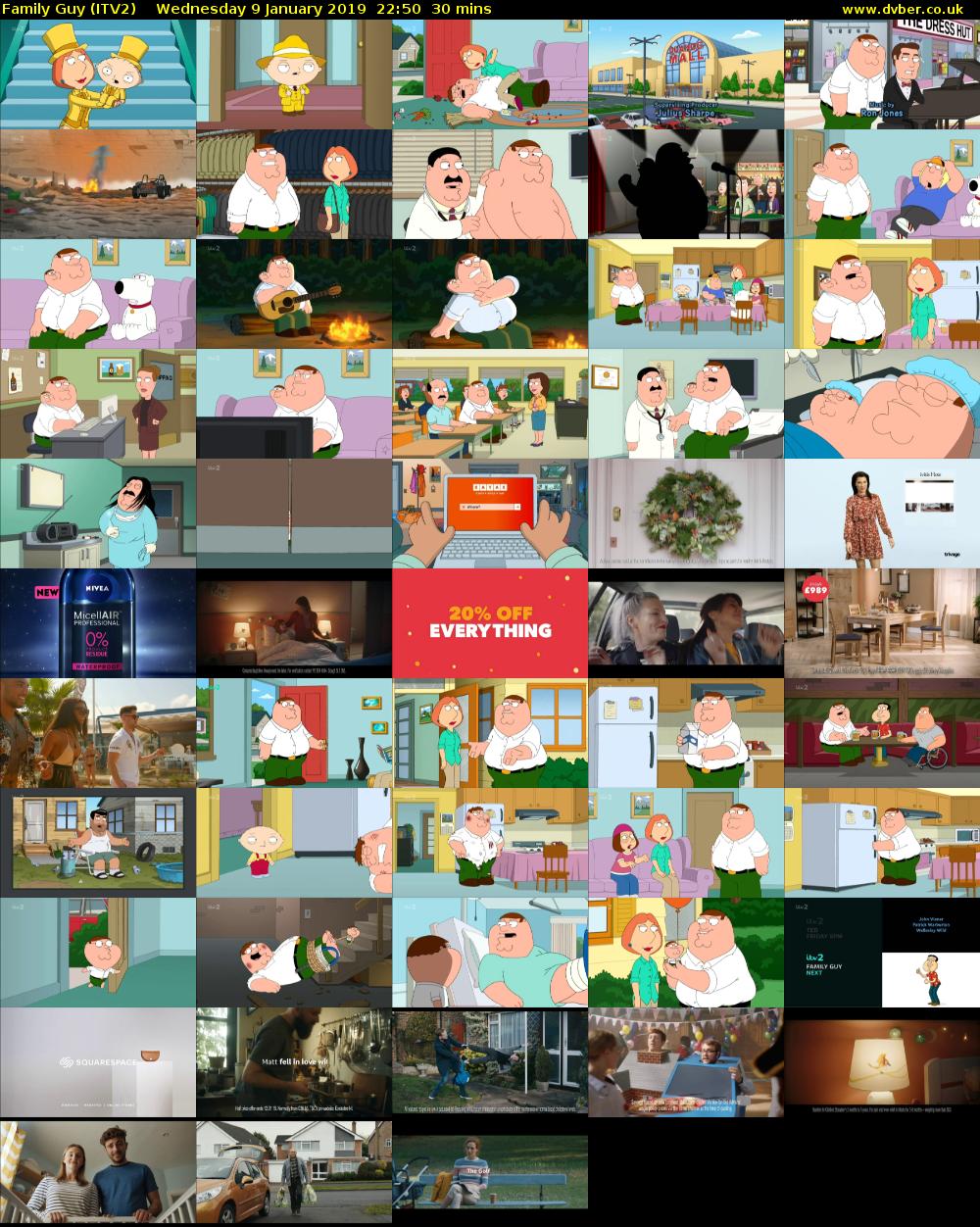 Family Guy (ITV2) Wednesday 9 January 2019 22:50 - 23:20