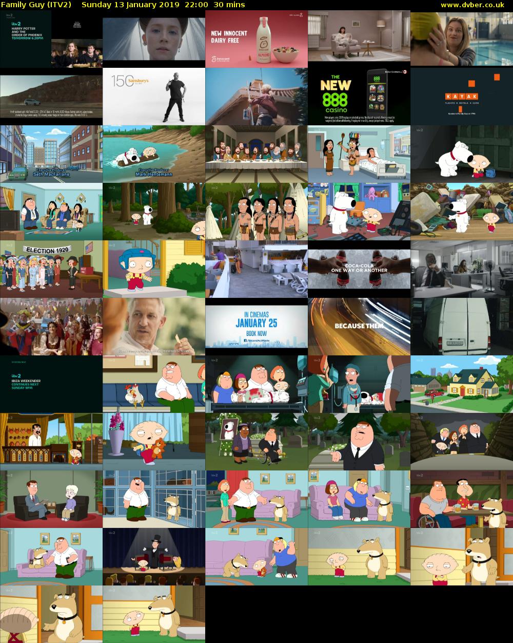 Family Guy (ITV2) Sunday 13 January 2019 22:00 - 22:30