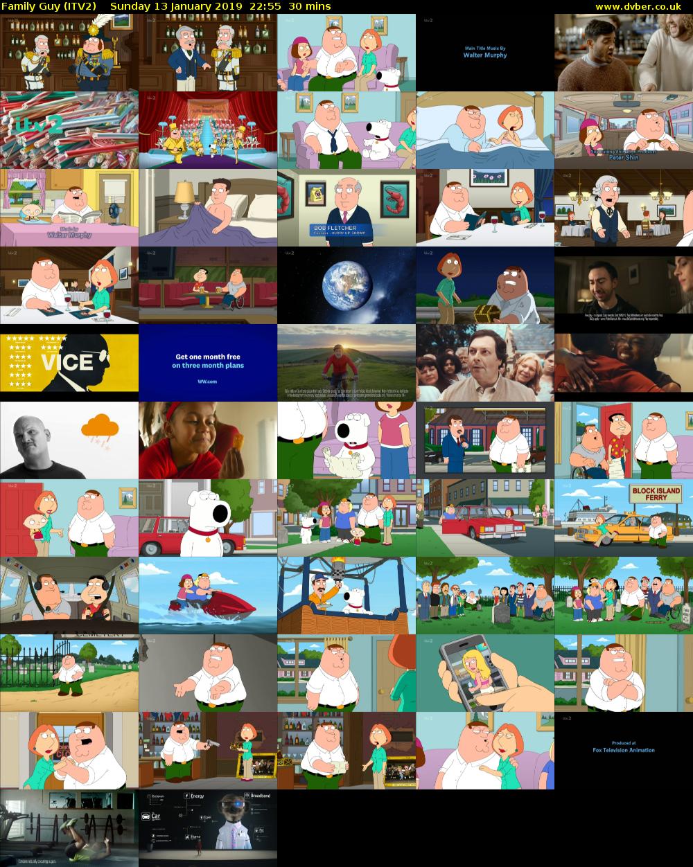 Family Guy (ITV2) Sunday 13 January 2019 22:55 - 23:25