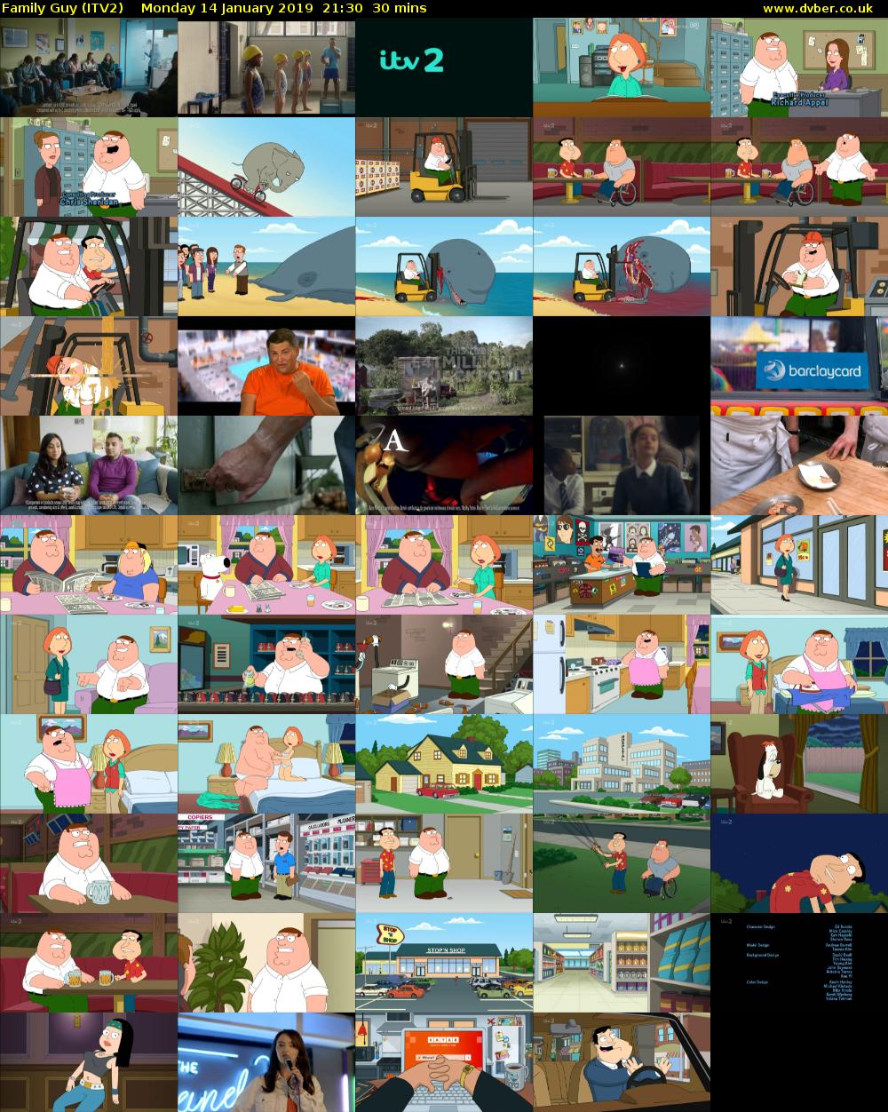 Family Guy (ITV2) Monday 14 January 2019 21:30 - 22:00
