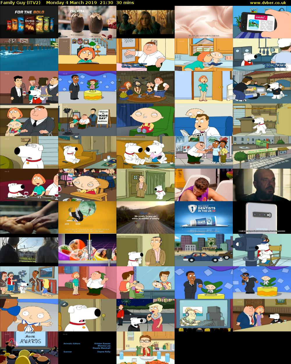 Family Guy (ITV2) Monday 4 March 2019 21:30 - 22:00