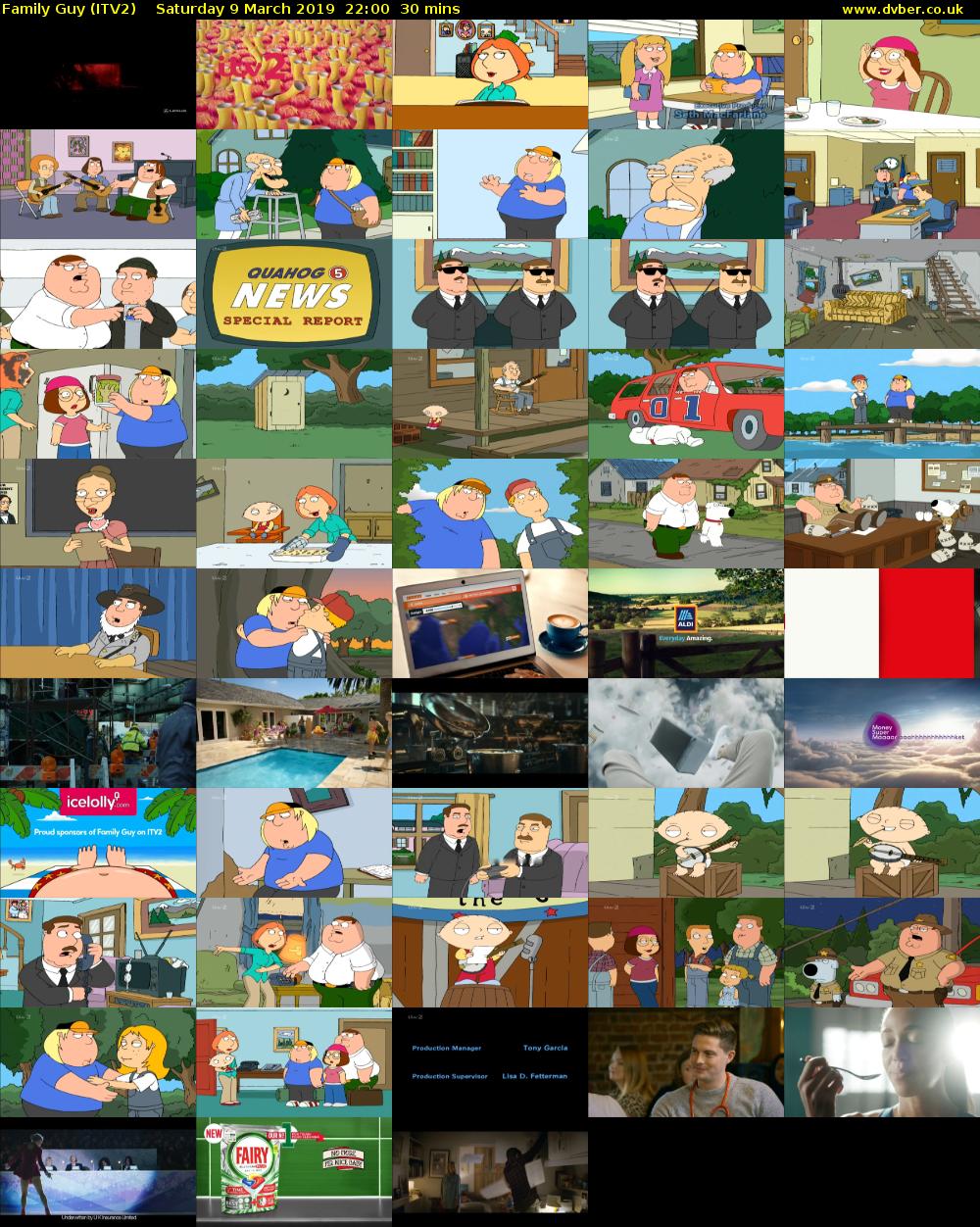 Family Guy (ITV2) Saturday 9 March 2019 22:00 - 22:30