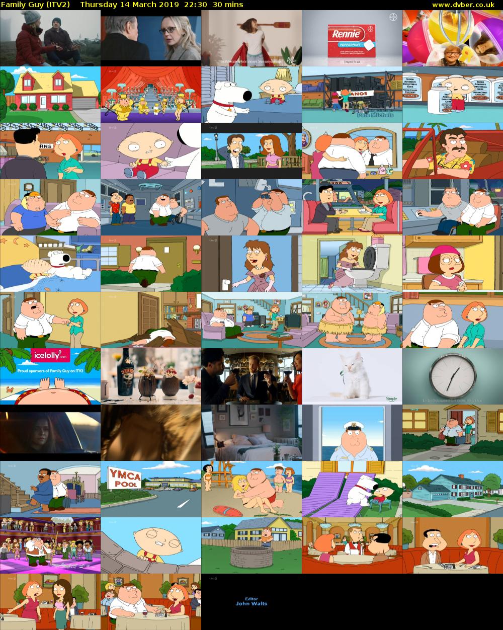 Family Guy (ITV2) Thursday 14 March 2019 22:30 - 23:00