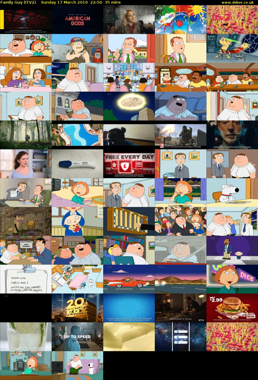 Family Guy (ITV2) Sunday 17 March 2019 22:50 - 23:25