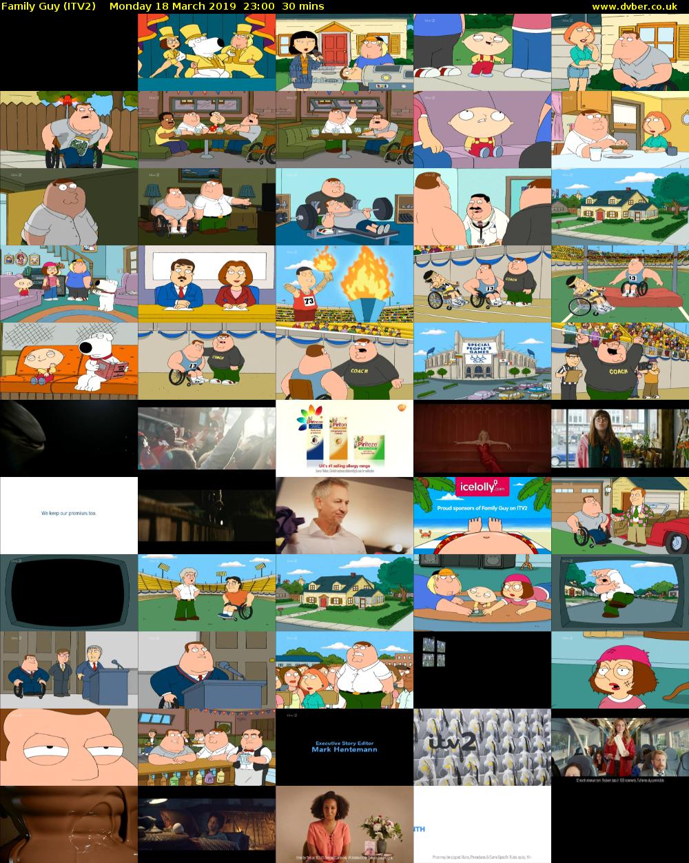 Family Guy (ITV2) Monday 18 March 2019 23:00 - 23:30