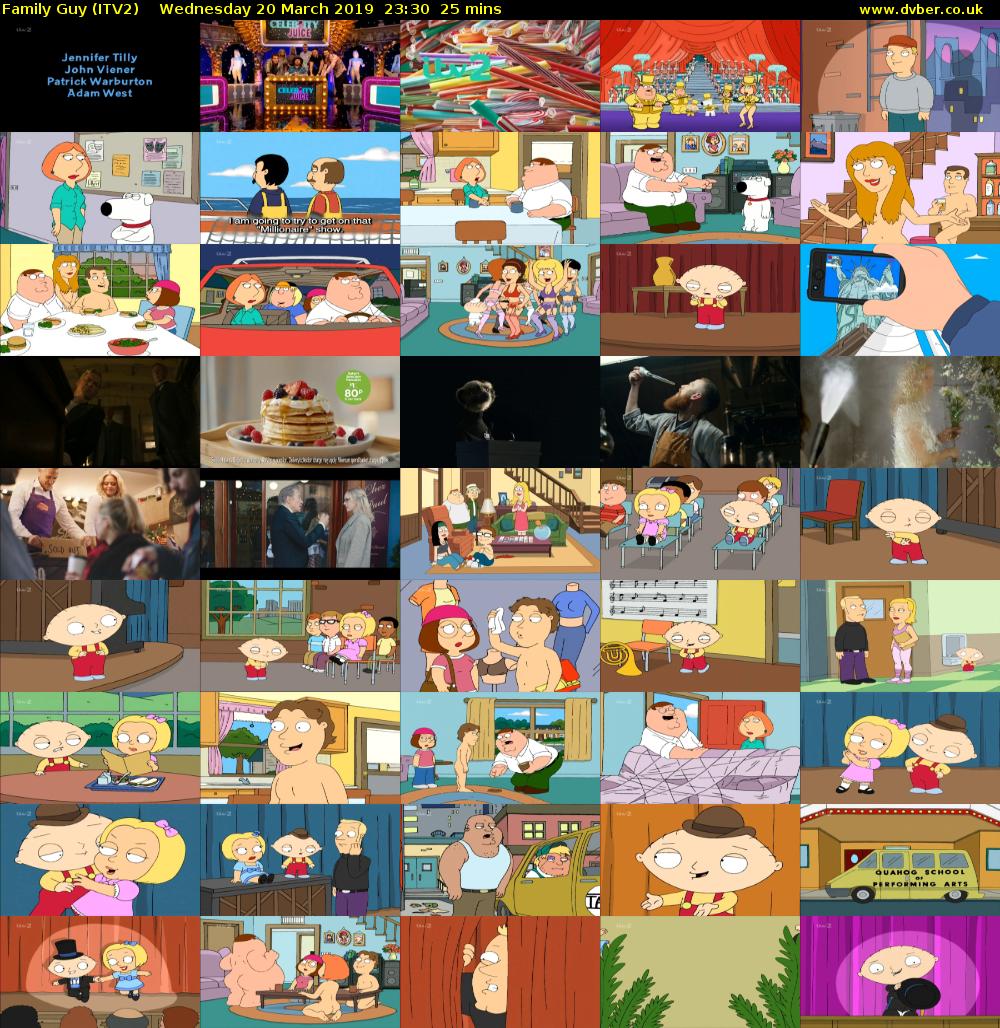 Family Guy (ITV2) Wednesday 20 March 2019 23:30 - 23:55