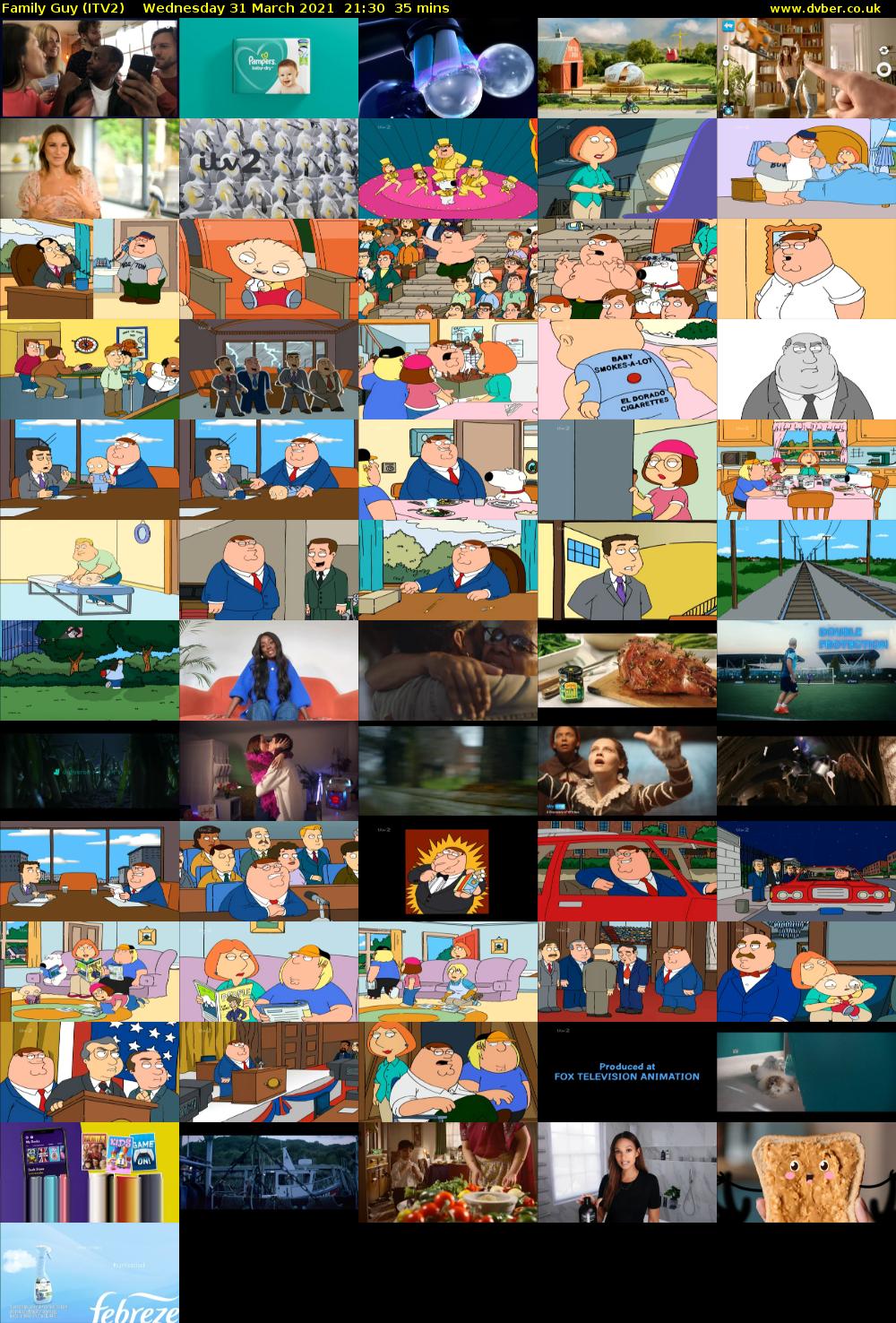 Family Guy (ITV2) Wednesday 31 March 2021 21:30 - 22:05