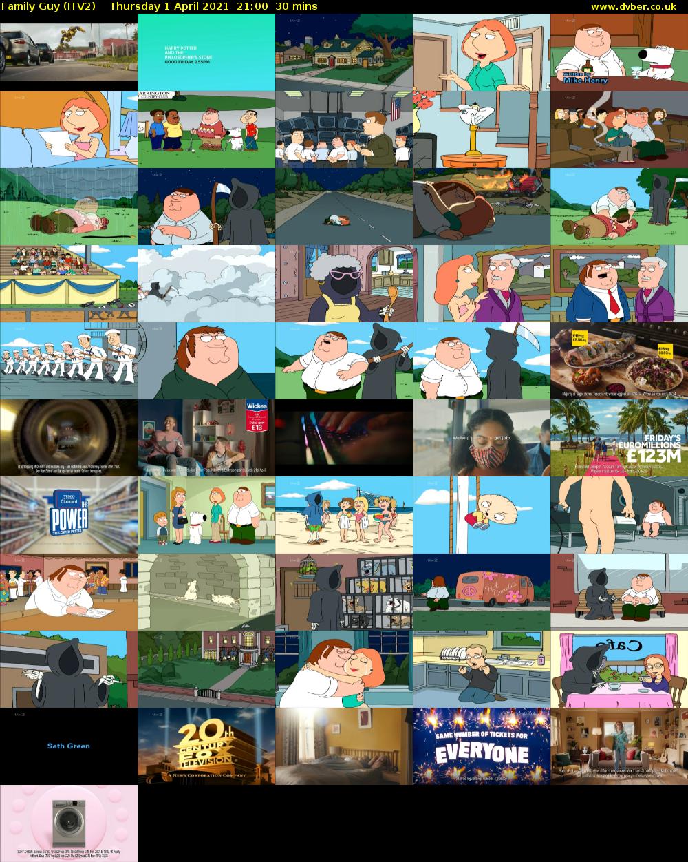 Family Guy (ITV2) Thursday 1 April 2021 21:00 - 21:30