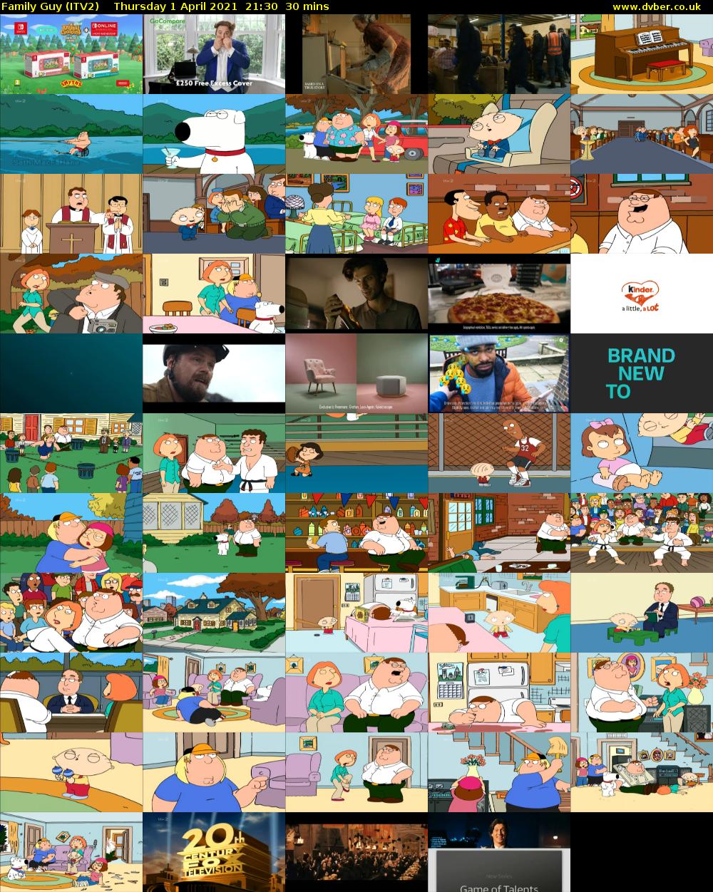 Family Guy (ITV2) Thursday 1 April 2021 21:30 - 22:00