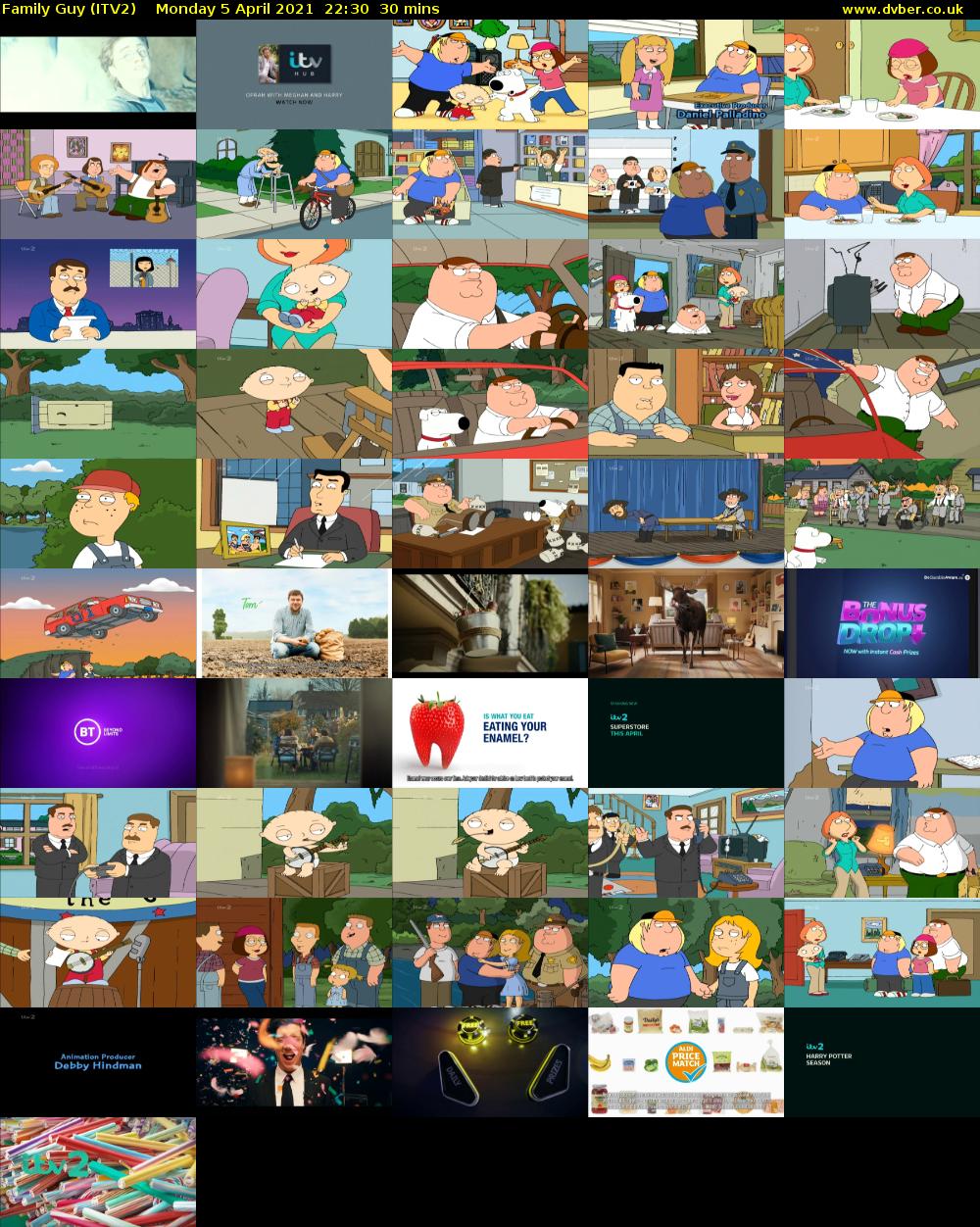 Family Guy (ITV2) Monday 5 April 2021 22:30 - 23:00