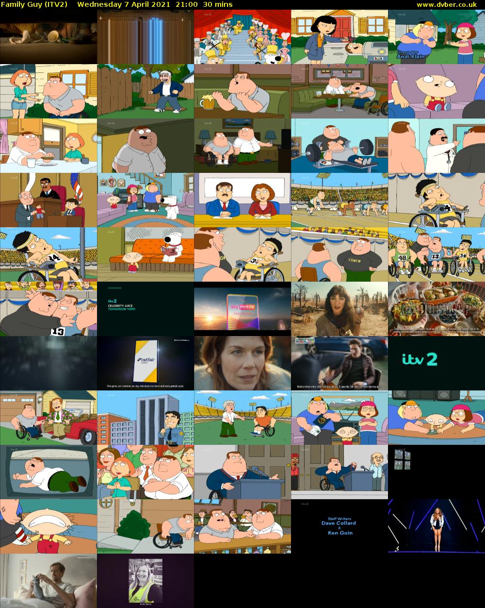 Family Guy (ITV2) Wednesday 7 April 2021 21:00 - 21:30
