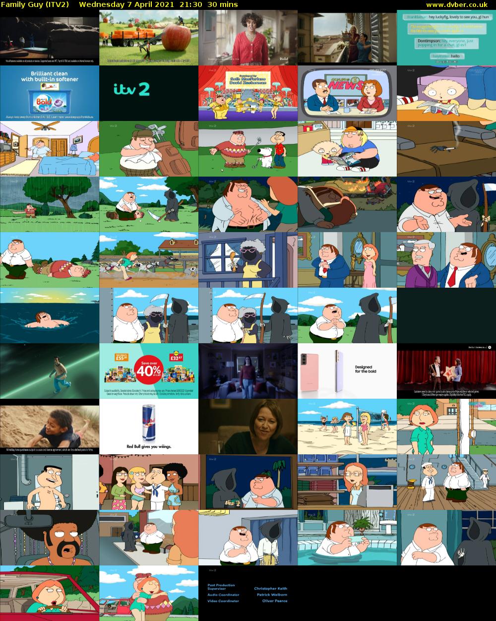 Family Guy (ITV2) Wednesday 7 April 2021 21:30 - 22:00