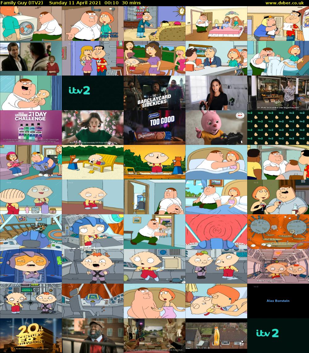 Family Guy (ITV2) Sunday 11 April 2021 00:10 - 00:40