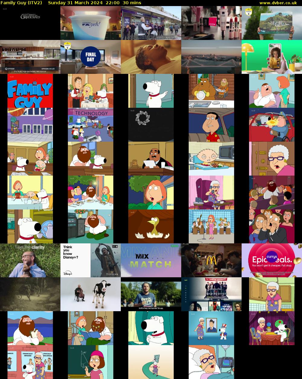 Family Guy (ITV2) Sunday 31 March 2024 22:00 - 22:30