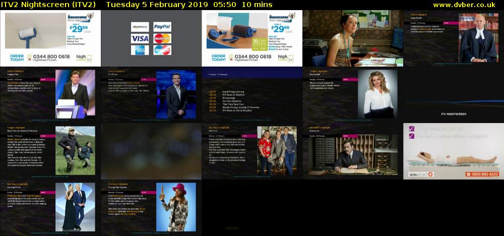 ITV2 Nightscreen (ITV2) Tuesday 5 February 2019 05:50 - 06:00
