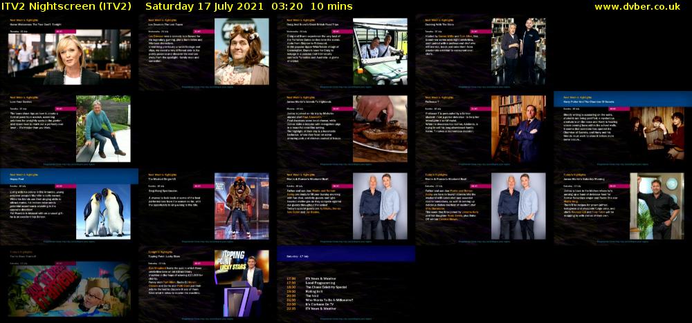ITV2 Nightscreen (ITV2) Saturday 17 July 2021 03:20 - 03:30