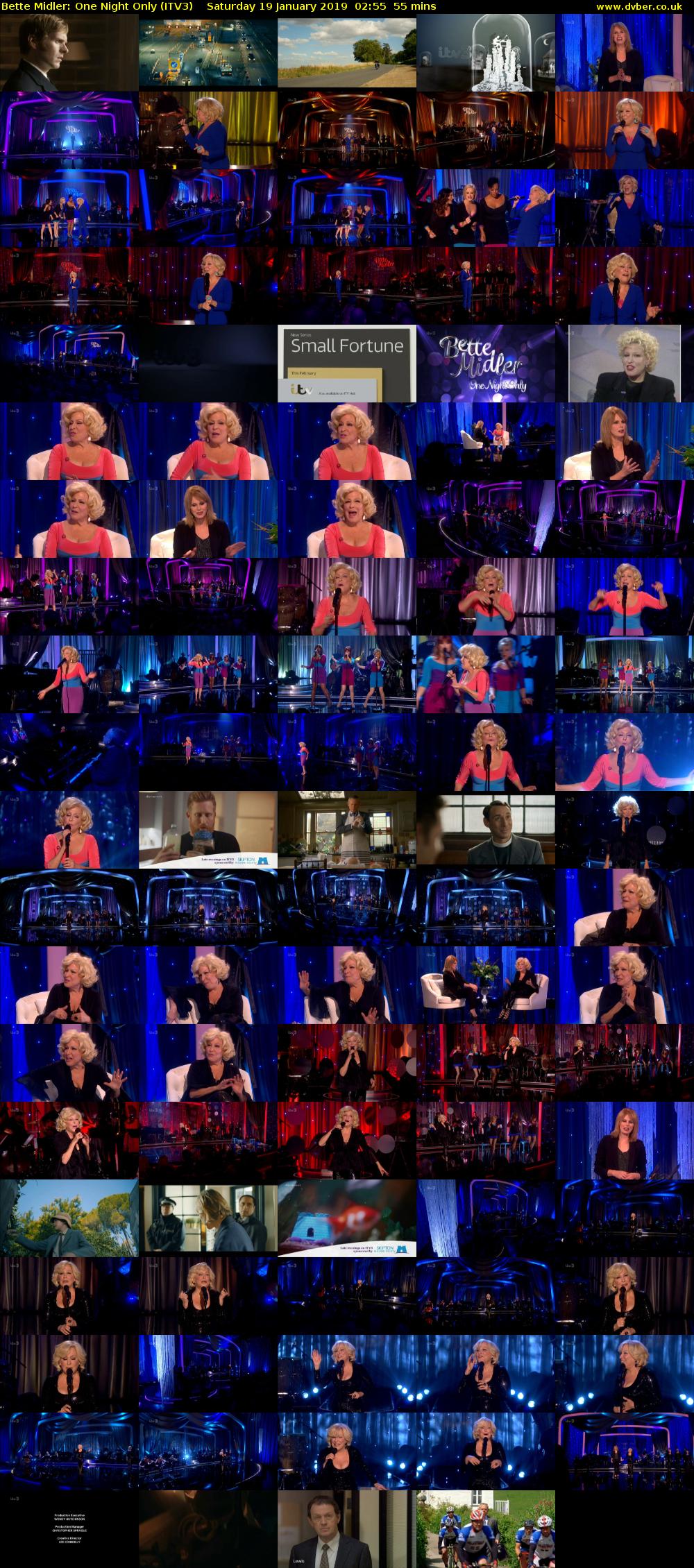 Bette Midler: One Night Only (ITV3) Saturday 19 January 2019 02:55 - 03:50