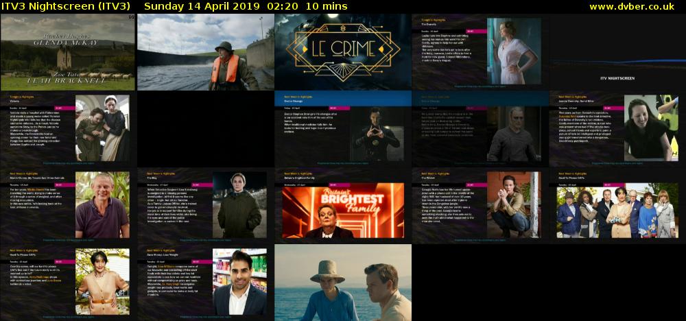 ITV3 Nightscreen (ITV3) Sunday 14 April 2019 02:20 - 02:30