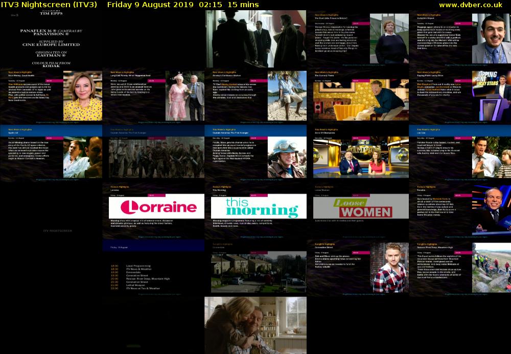 ITV3 Nightscreen (ITV3) Friday 9 August 2019 02:15 - 02:30