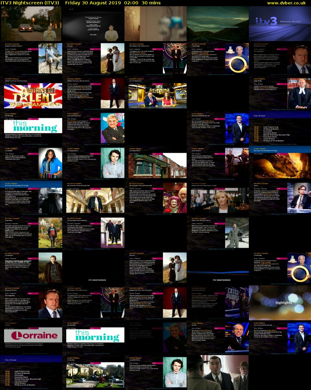 ITV3 Nightscreen (ITV3) Friday 30 August 2019 02:00 - 02:30