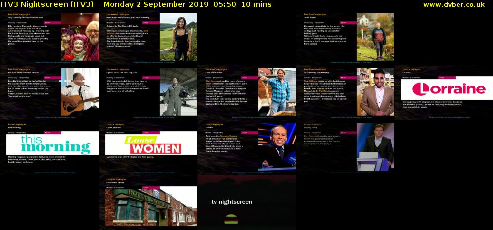 ITV3 Nightscreen (ITV3) Monday 2 September 2019 05:50 - 06:00