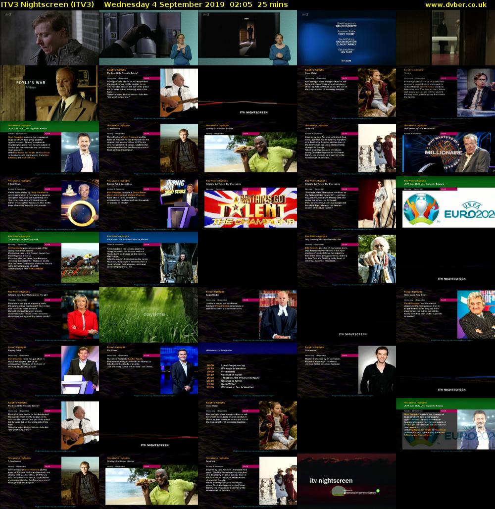 ITV3 Nightscreen (ITV3) Wednesday 4 September 2019 02:05 - 02:30