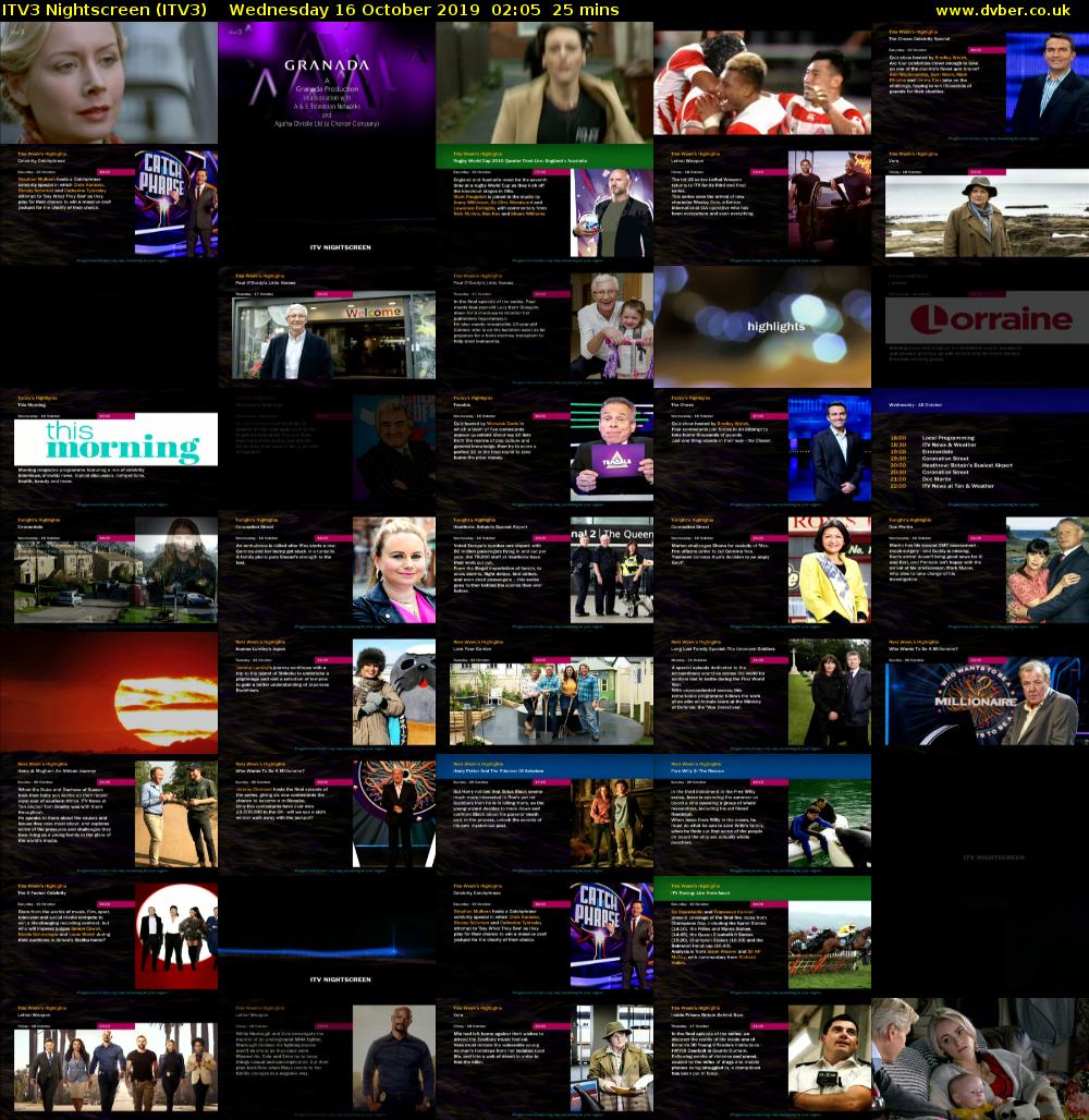 ITV3 Nightscreen (ITV3) Wednesday 16 October 2019 02:05 - 02:30