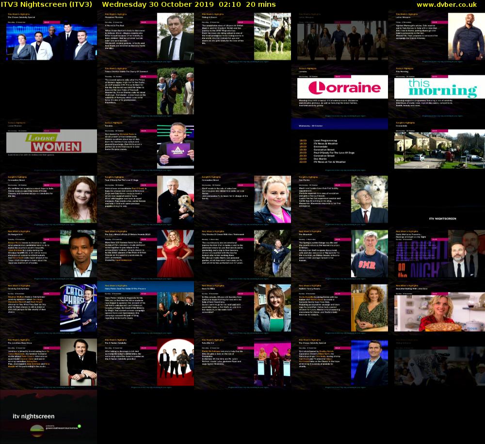 ITV3 Nightscreen (ITV3) Wednesday 30 October 2019 02:10 - 02:30
