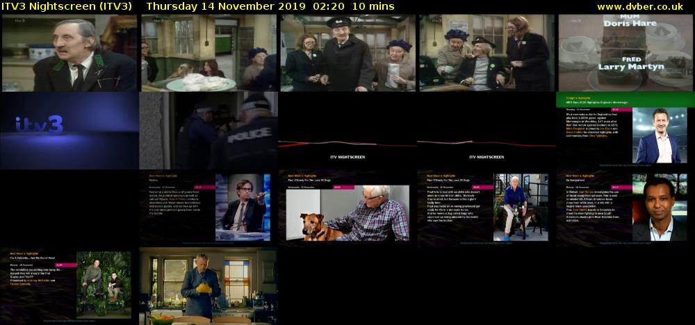 ITV3 Nightscreen (ITV3) Thursday 14 November 2019 02:20 - 02:30