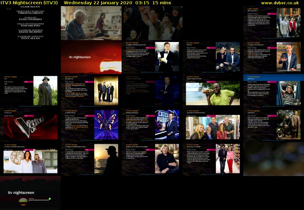 ITV3 Nightscreen (ITV3) Wednesday 22 January 2020 03:15 - 03:30