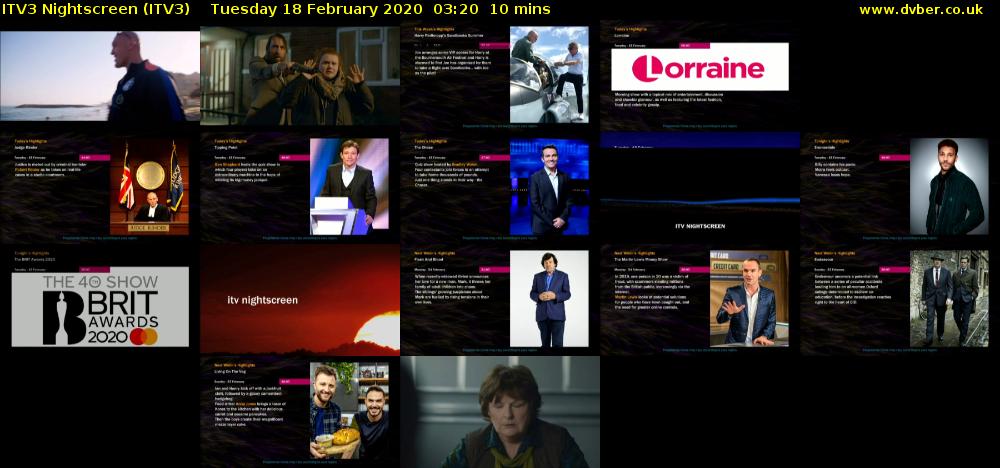 ITV3 Nightscreen (ITV3) Tuesday 18 February 2020 03:20 - 03:30