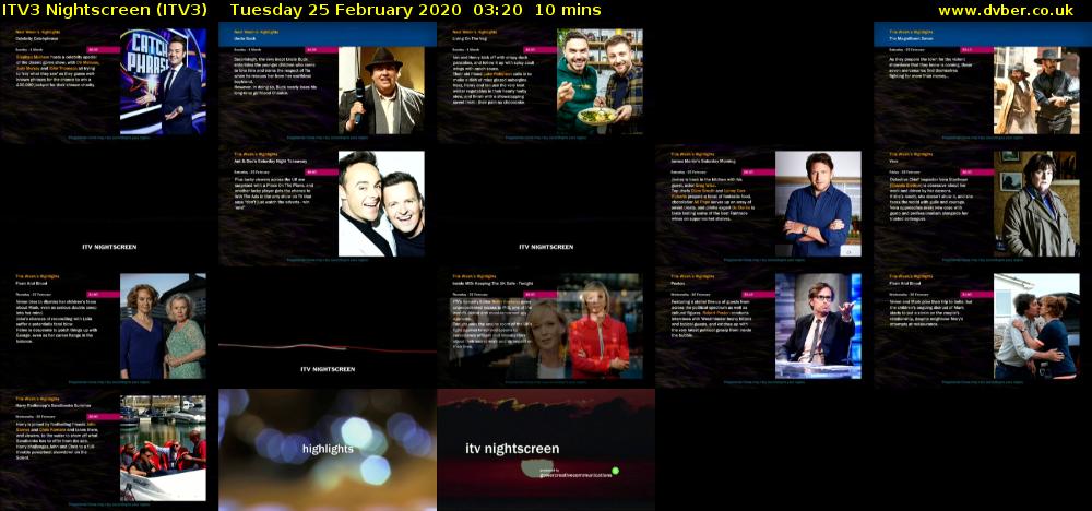 ITV3 Nightscreen (ITV3) Tuesday 25 February 2020 03:20 - 03:30