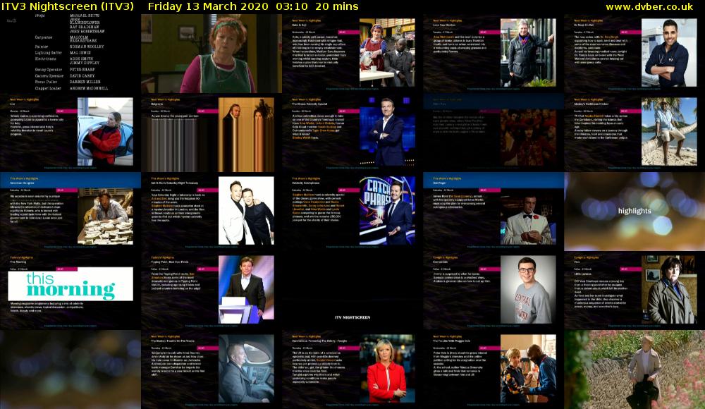 ITV3 Nightscreen (ITV3) Friday 13 March 2020 03:10 - 03:30