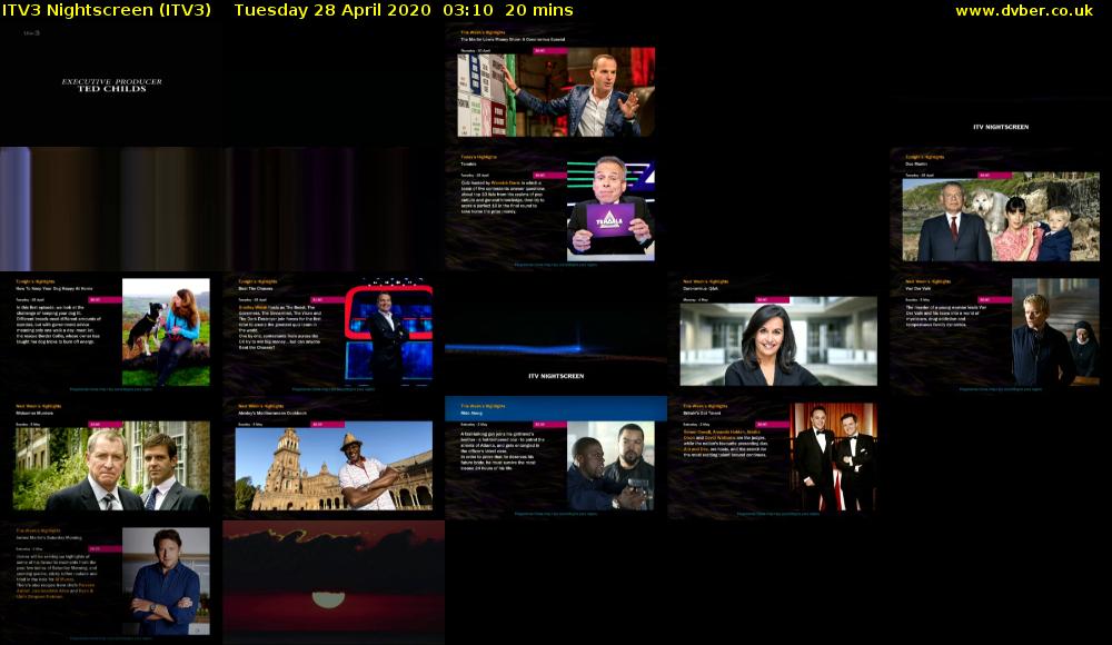 ITV3 Nightscreen (ITV3) Tuesday 28 April 2020 03:10 - 03:30