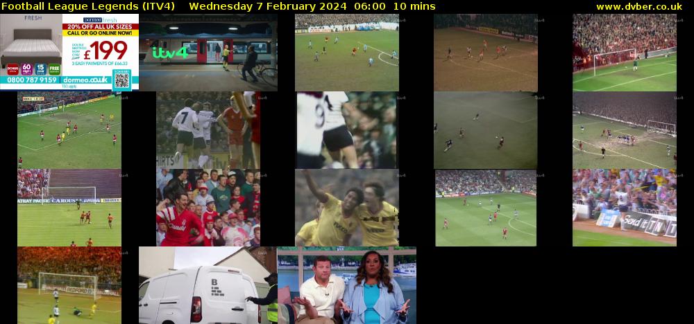 Football League Legends (ITV4) Wednesday 7 February 2024 06:00 - 06:10