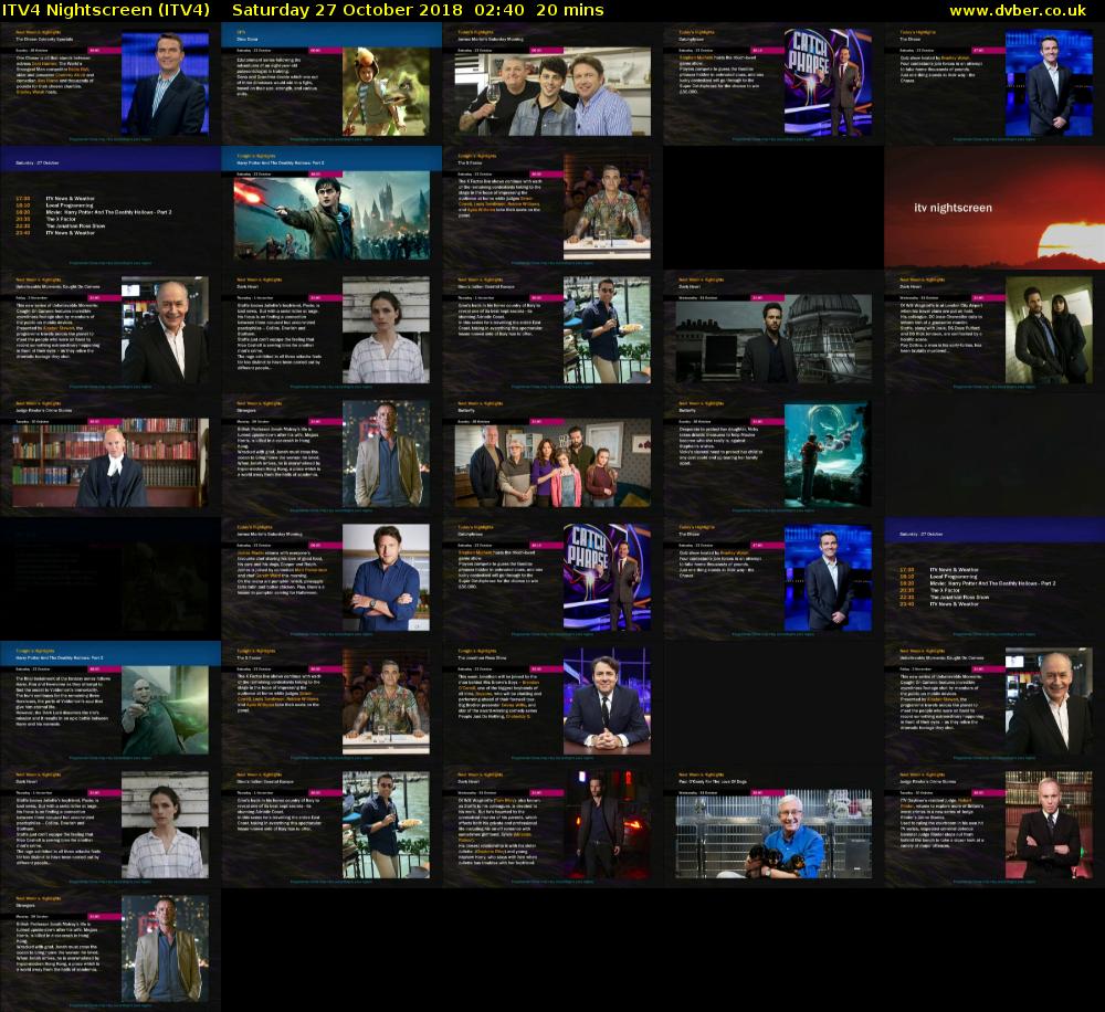 ITV4 Nightscreen (ITV4) Saturday 27 October 2018 02:40 - 03:00