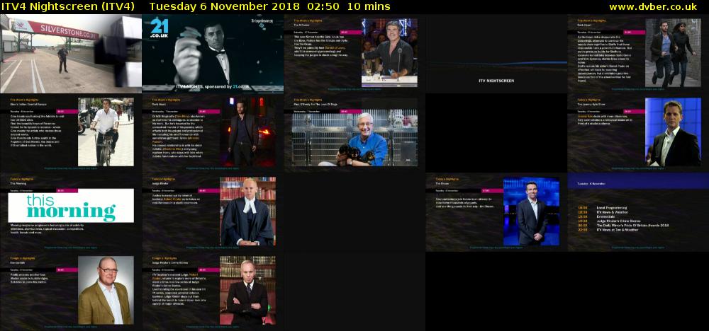 ITV4 Nightscreen (ITV4) Tuesday 6 November 2018 02:50 - 03:00