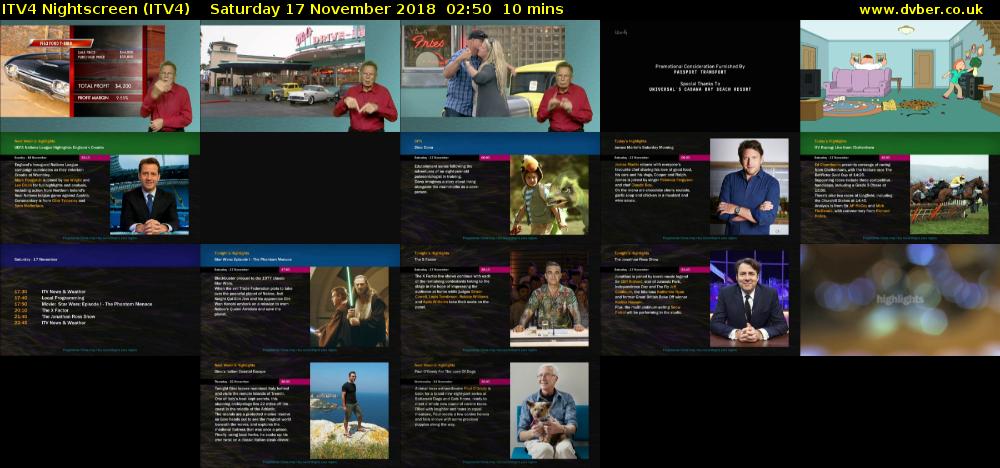 ITV4 Nightscreen (ITV4) Saturday 17 November 2018 02:50 - 03:00