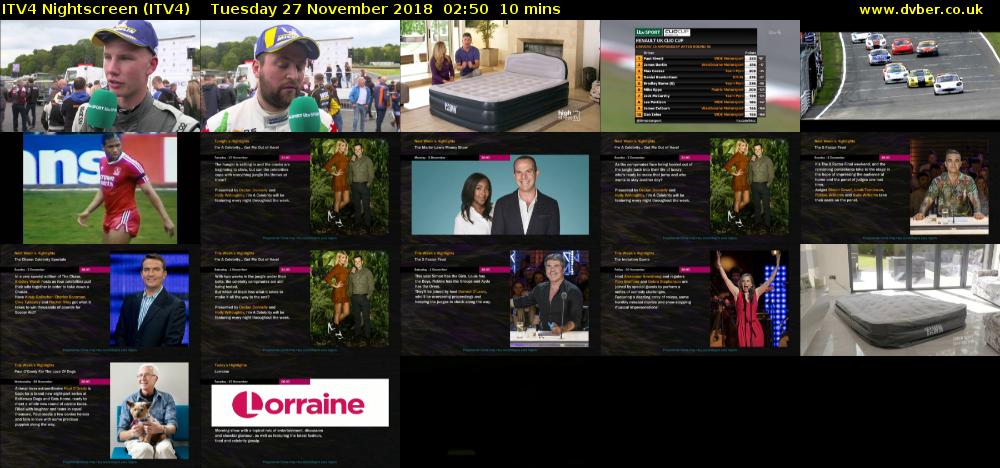 ITV4 Nightscreen (ITV4) Tuesday 27 November 2018 02:50 - 03:00
