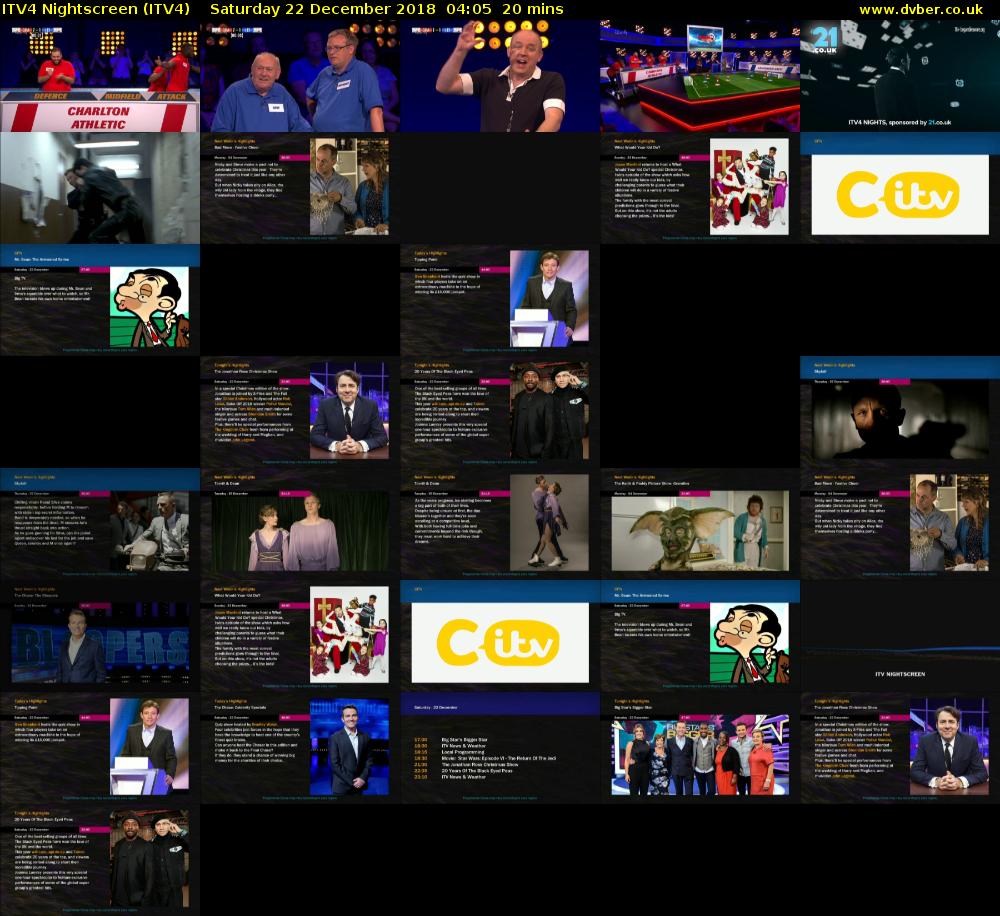 ITV4 Nightscreen (ITV4) Saturday 22 December 2018 04:05 - 04:25