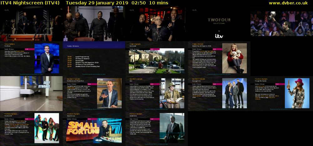 ITV4 Nightscreen (ITV4) Tuesday 29 January 2019 02:50 - 03:00