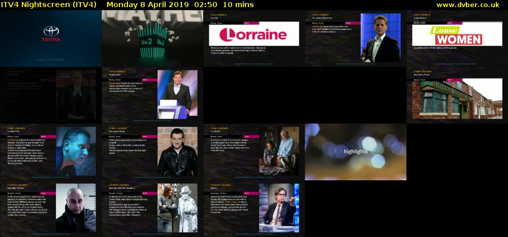 ITV4 Nightscreen (ITV4) Monday 8 April 2019 02:50 - 03:00